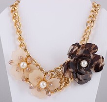 Pearl crystal flower chunky necklaces chain/shourouk necklace fashion luxury jewelry women/maxi colar/collier femme/max colares