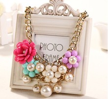 Shourouk pearl flower big chunky chain necklace women/hot gorgeous fashion jewelry/maxi colar/max colares/bijoux femmes/jewelery