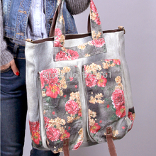 Natural hemp & organic cotton canvas tote bag with red flowers eco-friendly sustainable slow fashion handmade cross body bag