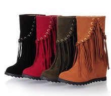 4 Colors! 2014 Winter shoes tassel women boots flat elevator shoes snow boots wedges high-heels ankle boots.Plus size shoes