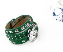 New Arrival Punk Cow Leather winding women Watches spike leather bracelet 100 Excellent Quality Christmas Holiday
