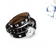 New Arrival Punk Cow Leather winding women Watches spike leather bracelet 100 Excellent Quality Christmas Holiday