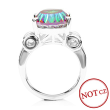 Feelcolor Brand New Huge 11ct Genuine Rainbow Fire Mystic Topaz Solid 925 Sterling Silver Ring Vintage