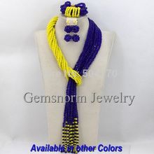 Fashion Royal Blue Yellow African Wedding Beads Jewelry Set Strands Crystal Beads Women Jewelry Set Free