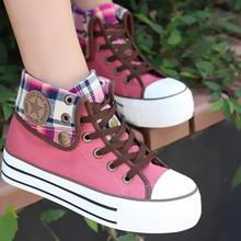 2014 New Spring Casual Women Flats Lovers Sport Shoes Lace Up Thick Heels Height Increasing Women