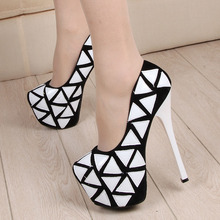 2014 New Sexy Thin Red Bottom High Heels Platform Round Toe Spool Heels Slip On Women Pumps OL Party Shoes Woman Black White