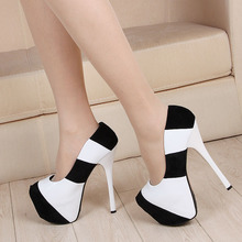 2014 New Sexy Thin Red Bottom High Heels Platform Slip On Color Patch Women Pumps OL Party Shoes Woman Stilettos Black White