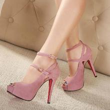 2014 New Sexy Thin Red Bottom High Heels Platforms Peep Toe Ankle Strap Buckle Strap Women
