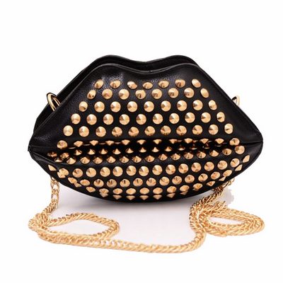 New 2014 Women Messenger Bags Kiss your lips Shoulder Bag PU leather lady Rivet Chains Women