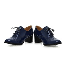 Patent leather oxford shoes women 2014 spring autumn big size 5 9 5 adhesive deep mouth