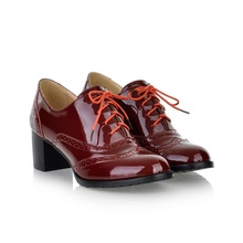 Patent leather oxford shoes women 2014 spring autumn big size 5 9 5 adhesive deep mouth