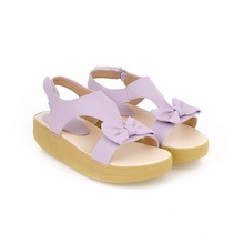 SIMPOK 2014 Size4 12 Summer Women Fashion Flat Sandals PU Bowtie Sweet Casual Buckle Up Solid
