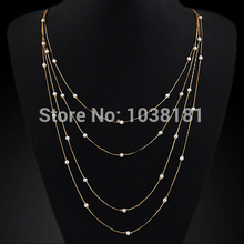 wholesale retail fashion jewelry 2014 new arrivals trendy rose gold multi layer chains pearls long necklaces for women 08113052
