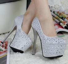 Sexy 16CM High Thin Heels 6CM Red Bottom Platforms Rhinestone Round Toe Slip On Women Pumps Wedding Shoes Bridal Stilettos