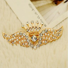 1 pc send Crystal brooch Simulated pearl crown Angel wings broach brooches for women Lady all