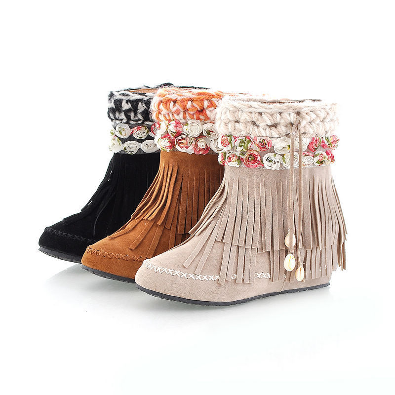 Free shipping 2014 autumn winter New Arrived flower Tassel boots women hot pumps fashion Round Toe