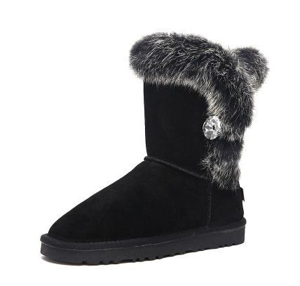 Snow shoes female 5803 rabbit fur snow boots genuine leather boots snow boots cotton medium leg