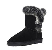 Snow shoes female 5803 rabbit fur snow boots genuine leather boots snow boots cotton medium-leg cow muscle outsole first layer