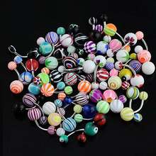 1 Lot 50/30Pcs 2014 Colorful Stripes Ball 316L Surgical Stainless Steel Belly Button Navel Ring Body Piercing Jewelry Wholesale