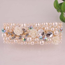 Cute Women Hair Accessories 18k Gold Plated Colorful Austrian Crystal White Enamel Flower Pearl Hairpins Wedding