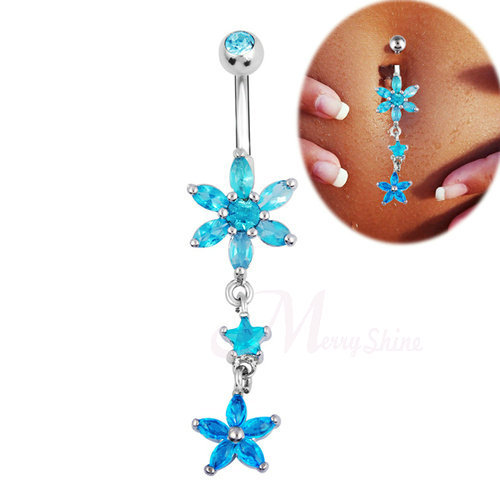 Dangle long Piercing body jewelry clear rhinestone belly button ring surgical steel 14G women sexy jewelry