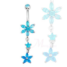 Dangle long Piercing body jewelry clear rhinestone belly button ring surgical steel 14G women sexy jewelry