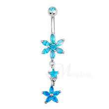 Dangle long Piercing body jewelry clear rhinestone belly button ring surgical steel 14G women sexy jewelry