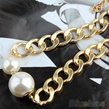 Fashion Sexy Chain Big Pearls Golden Choker Statement Necklace 06YR