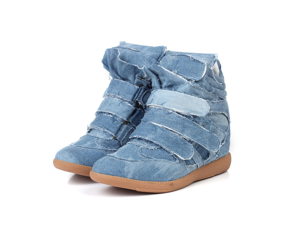 isabel marant Blue jean hollow sneakers high top wedge height increasing shoes Multicolo platform sneaker new