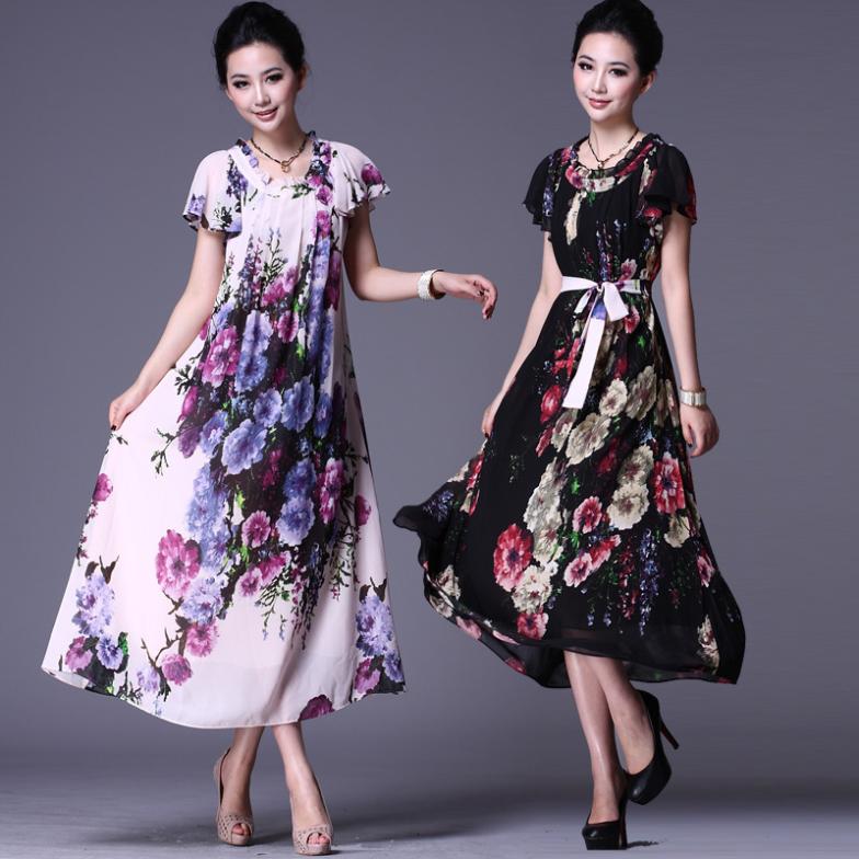 special large size women fat mm summer 200 pounds plus fertilizer loose chiffon dress