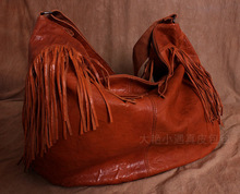Large vintage handmade leather bag one shoulder his sheepskin bag