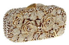 Golden flower evening bag Golden clutch party Full Crystals Flower Style Metal Purse Fashion Case Womens clutch party elegant