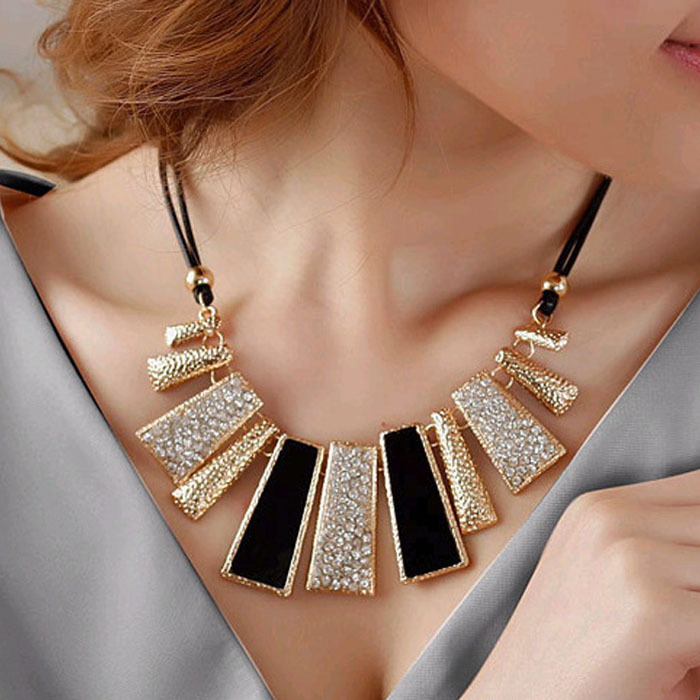 2014 new women girl Fashion Design Beads Enamel Bib Leather Braided Rope Chain statement necklace T