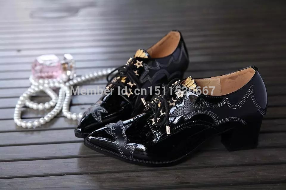 2014 Brand New Style Women Shoes Genuine patent leather Appliques pumps Fashion Spring Autumn High Heel