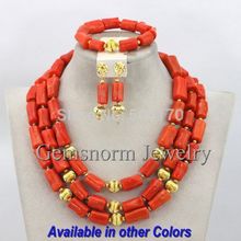 2014 Latest Nigerian Wedding Coral Beads Jewelry Set African Bridal Jewelry Set Gold Plated Free Shipping