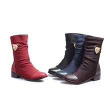 ARMOIRE 2014 New Sexy Red Black Brown Blue Women Riding Mid Calf Snow Boots Ladies Shoes low Heels AQ107 Plus Big Size 47 33 12