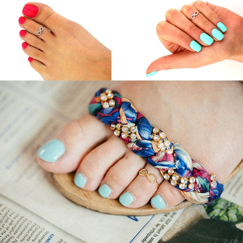4pcs Celebrity Fashion Simple Retro Infinity Design Adjustable Toe Ring Foot Jewelry