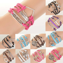 Punk Leather Multilayer Rope Cross Owl Infinity Braided Friendship Heart Love Bracelets Bangles Pulsera Wrist Bands For Women