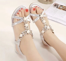 sandales sandalias Female flat sandals with rhinestone casual fashion slope with comfortable flat shoes in Rome