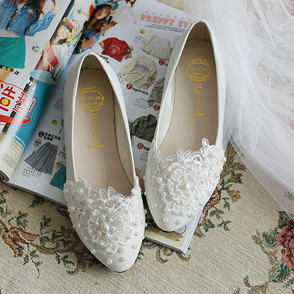 2014 houaphan pearl beads female wedding shoes white bridesmaid women s shoes wedding flats dress shoes