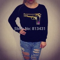 Elina\'s shop 2014 New women fashion Gun gold c print pullovers long sleeve sweatshirt hoody sportwear Casual s m l