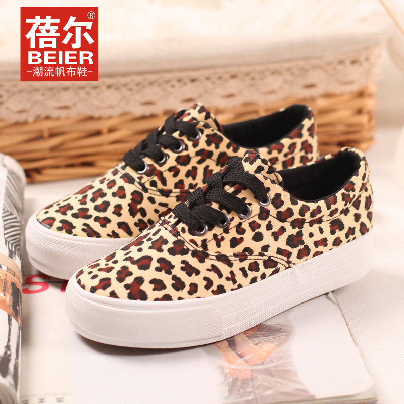 Free shipping 2014 Leopard print canvas shoes platform shoes lacing low casual women fashion sneakers