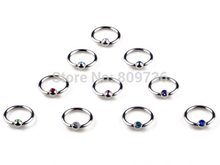 Wholesale 10pcs Mixed Color Crystal Stainless steel 17g Captive Bead Rings Nipple 10mm Piercing Body Jewelry