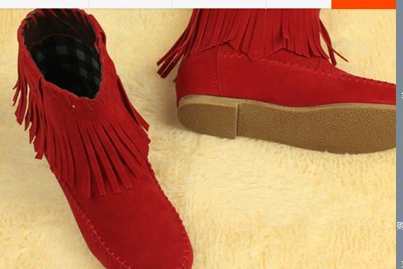 2014 Fall fringed large size Korean version Duantong single lace edging higher women s boots fringed