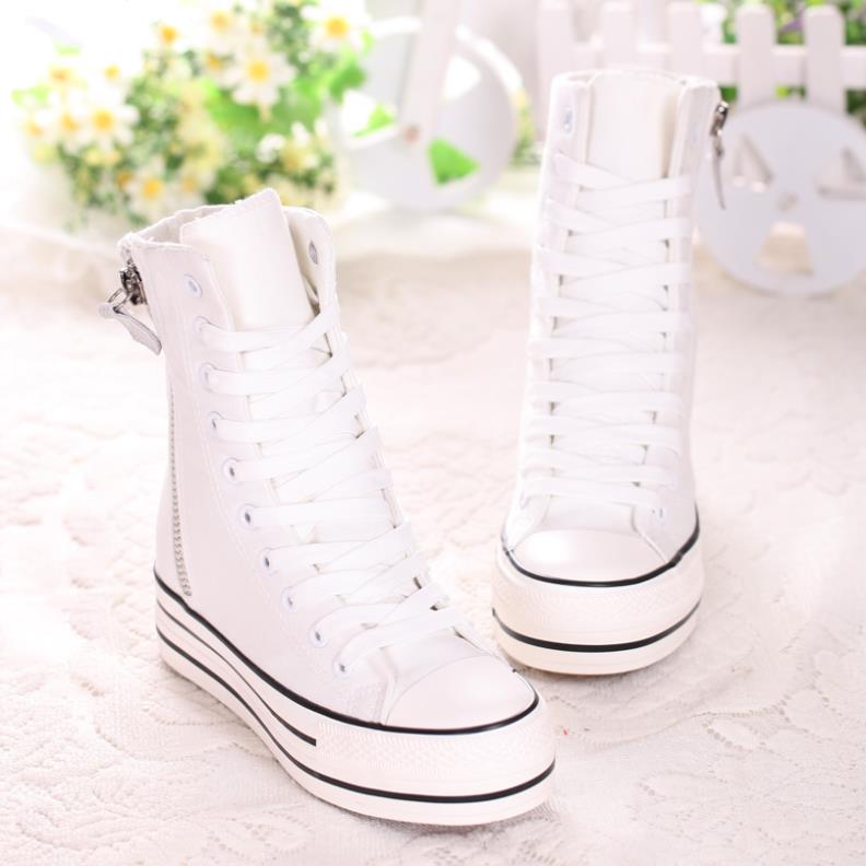 2014 New Spring Casual Women Flats Lovers Sport Shoes High Upper Lace Up Women Sneakers Canvas