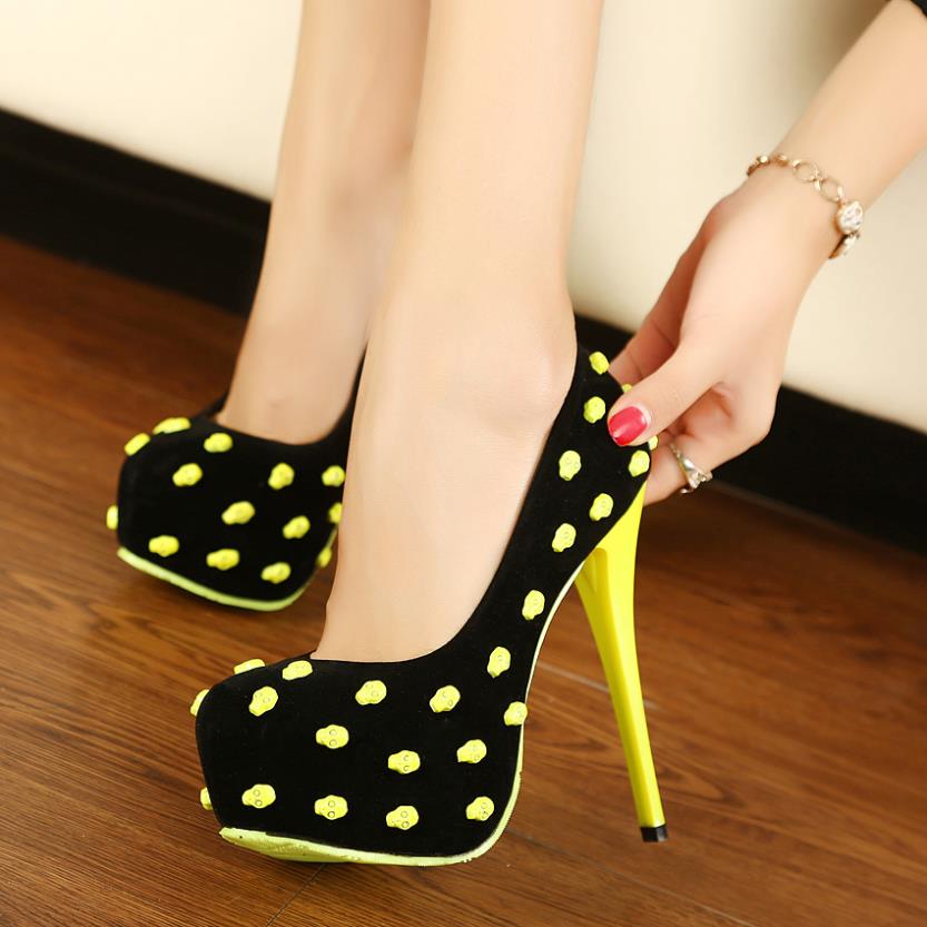 2014 New Sexy Red Bottom High Heels Platforms Skull Head Round Toe Women Pumps OL Shoes