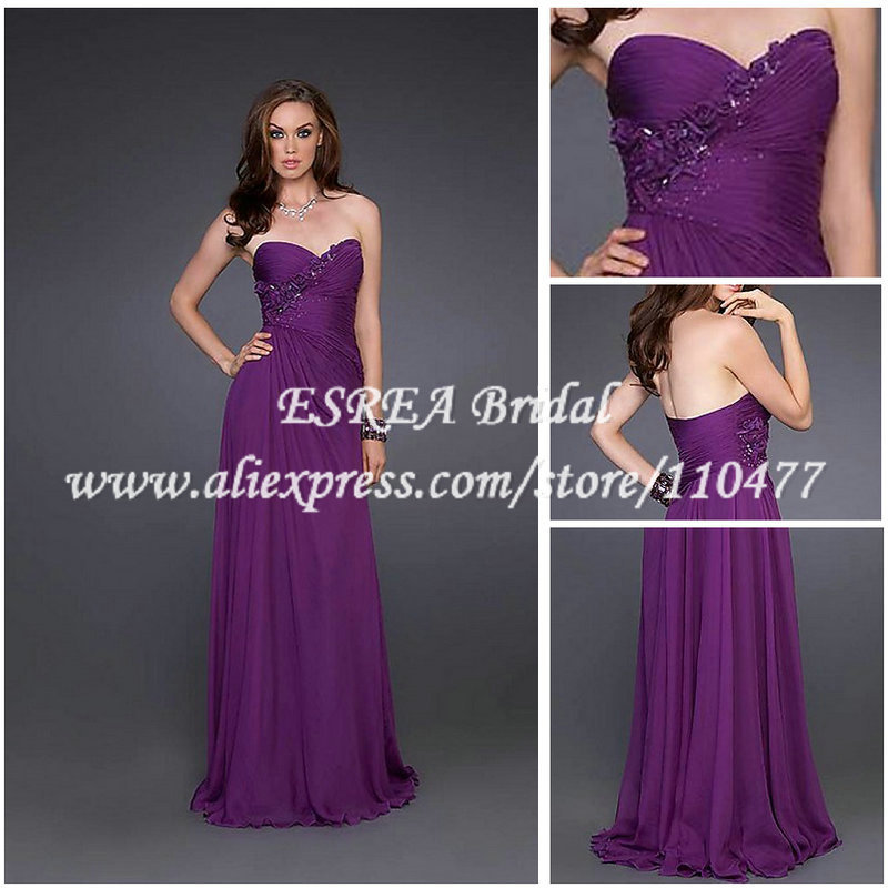 Hot Sale Sweetheart Pleated Chiffon Long Purple Dress Party Evening Elegant JR193 Open Back