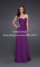 Hot Sale Sweetheart Pleated Chiffon Long Purple Dress Party Evening Elegant JR193 Open Back