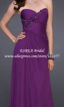 Hot Sale Sweetheart Pleated Chiffon Long Purple Dress Party Evening Elegant JR193 Open Back