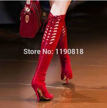 2014 new high quality thigh pointed toe thin hollow out heel high boots white black bule